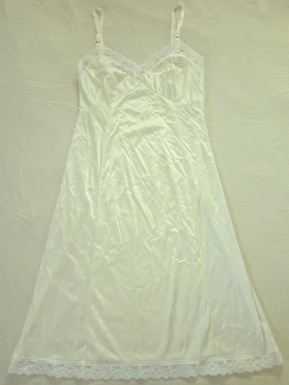 Vintage Sears Cream Off-white Satin Lace-Trim Slip Dress Womens 34 Small
